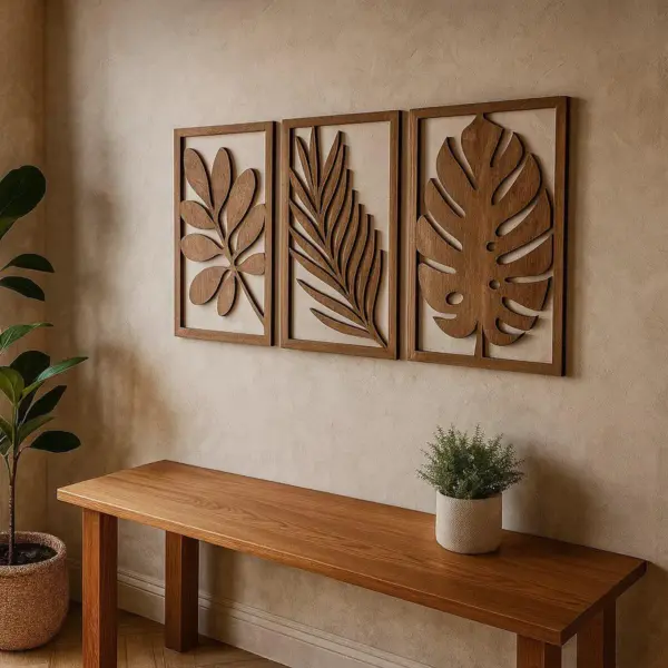 Wooden Leaf Wall Art: Set of 3 Rustic Botanical Panels