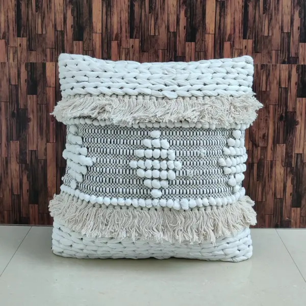 Hand Loomed Boho Throw Pillow Cover: Woven Cotton, 18x18 Inches