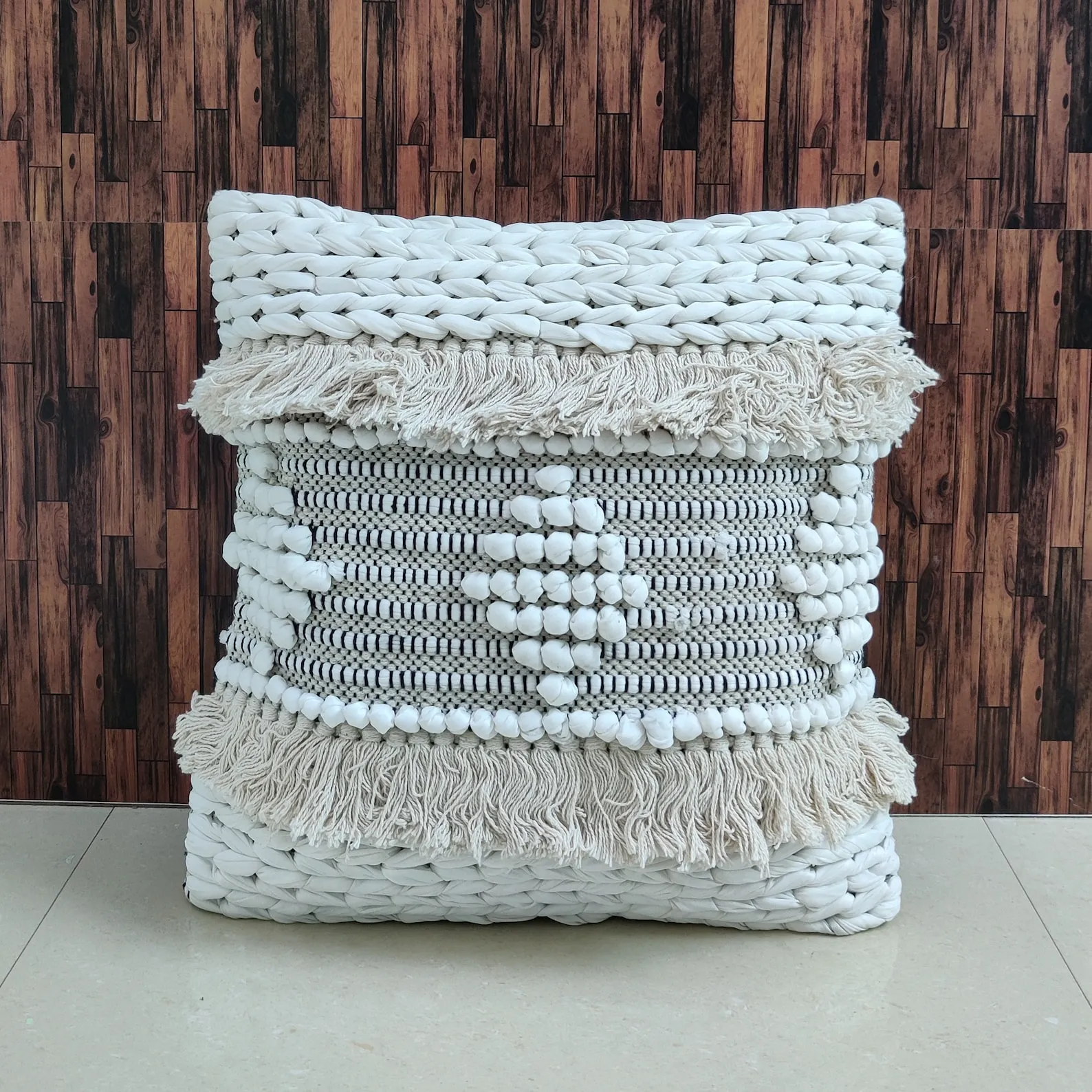 Hand Loomed Boho Throw Pillow Cover: Woven Cotton, 18x18 Inches