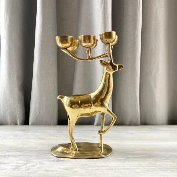 Vintage Large Brass Deer Votive Candle Holder