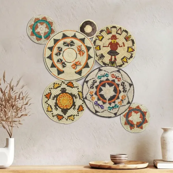 Set of 7 Boho Wall Basket Decor, Bohemian Wall Hanging
