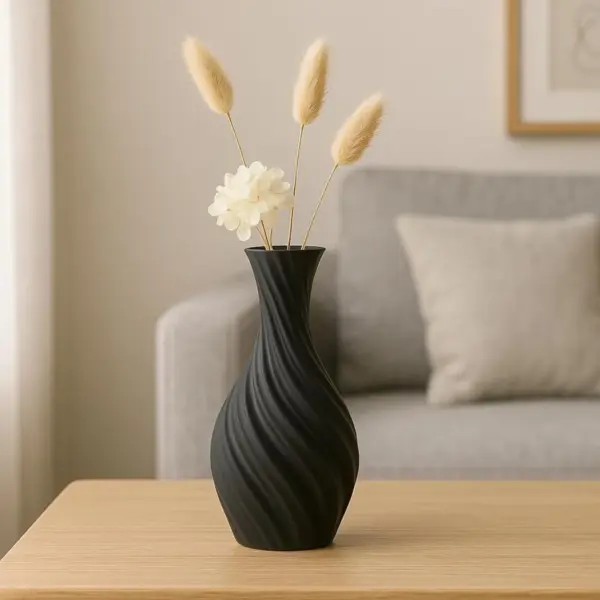Modern Black Matte Twisted Vase