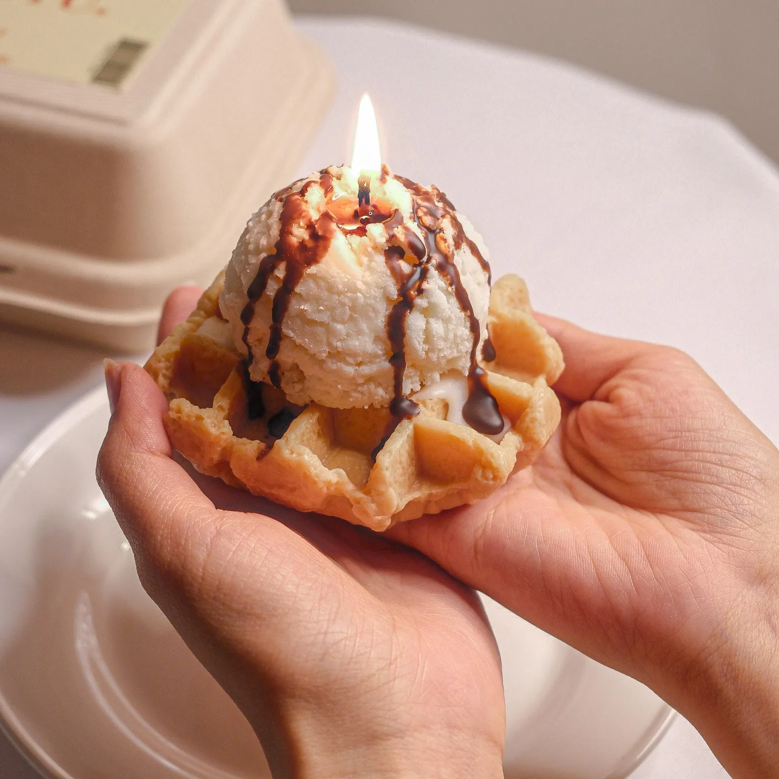 Waffle Ice Cream Candle Makassar Ebony Scented Dessert Food