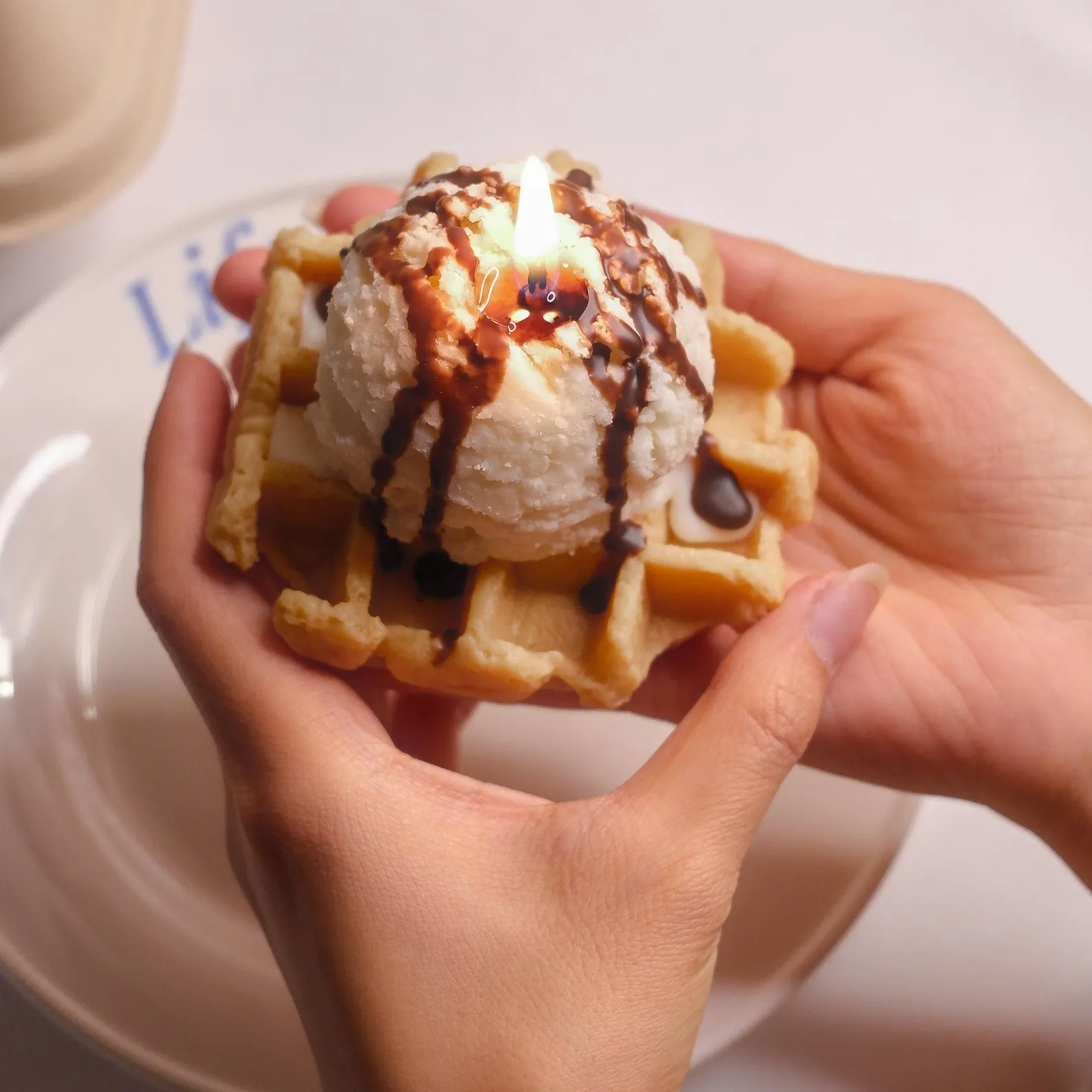 Waffle Ice Cream Candle Makassar Ebony Scented Dessert Food - Image 2