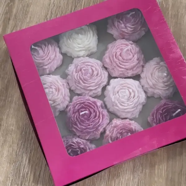 Set of 12 Peony Flower Scented Candles - Emboquet (Mixed Colours)