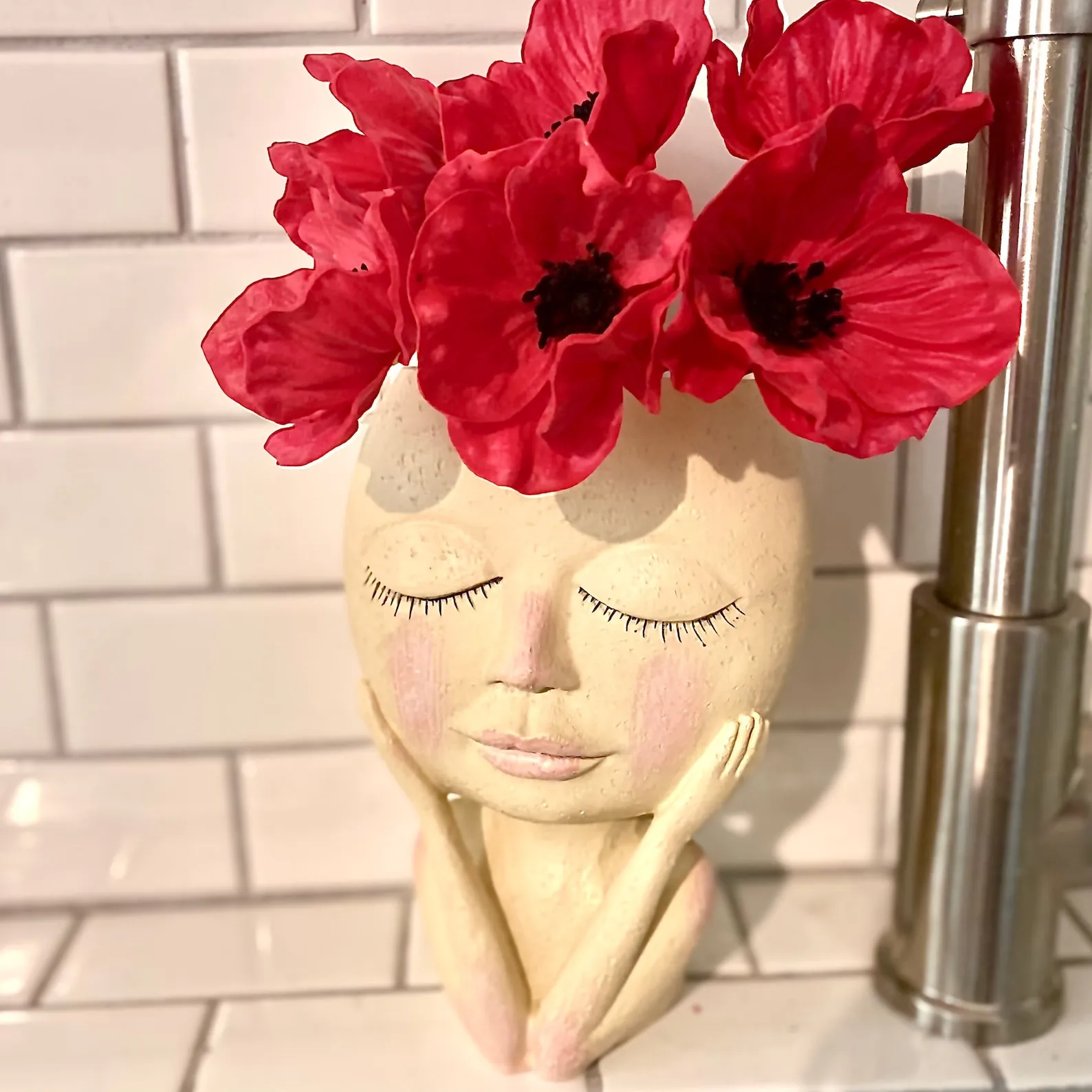 Vase succulent lady face head planter whimsical - Image 2