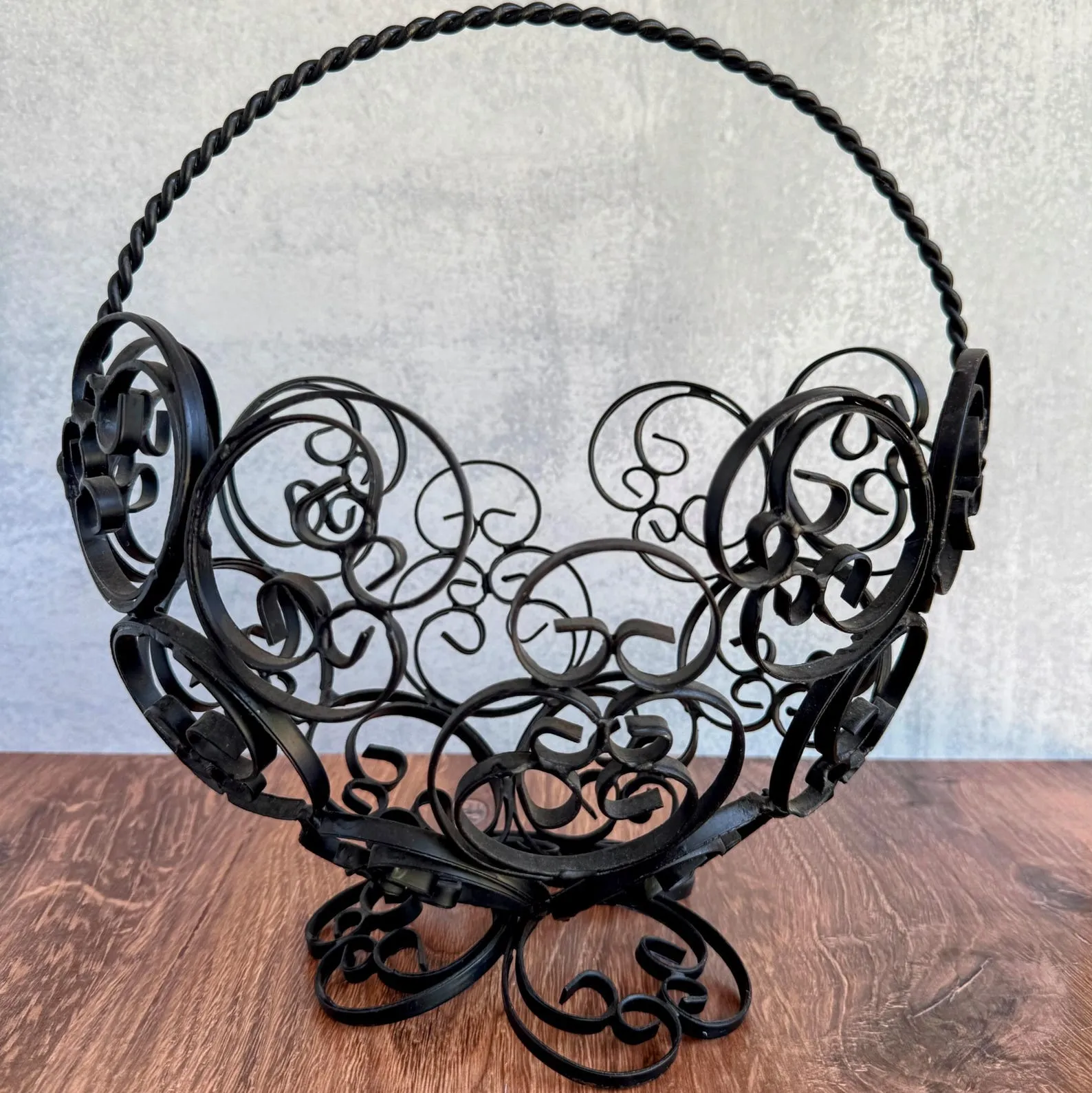 Vintage Wrought Iron Fruit Basket: Black Metal Mid Century Decor - Image 2