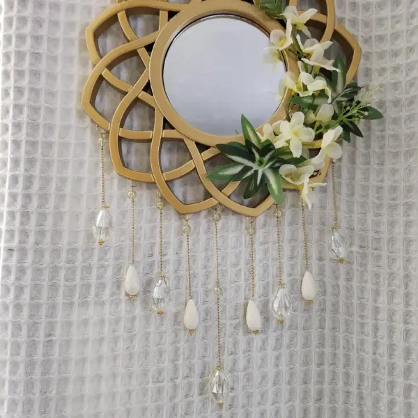 Beaded crystal mirror- Golden Flower