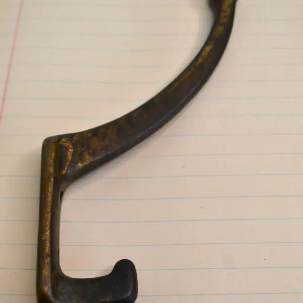 Vintage Worn Brass Metal Wall Mount Plant Coat Hanger Double Hook