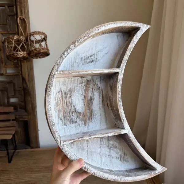 Handmade Moon Wooden Tray Shelves: Vintage Rural Home Decor