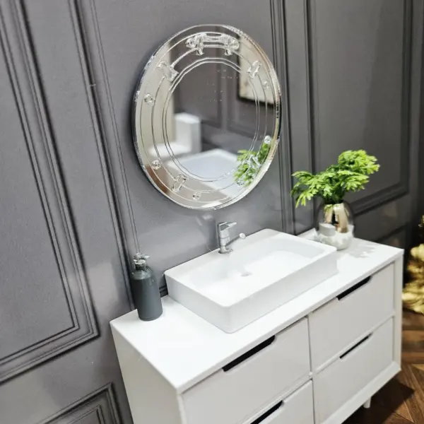Dolls House Porthole Mirror | Engraved Round Wall Mirror | 1:12 Scale Miniature