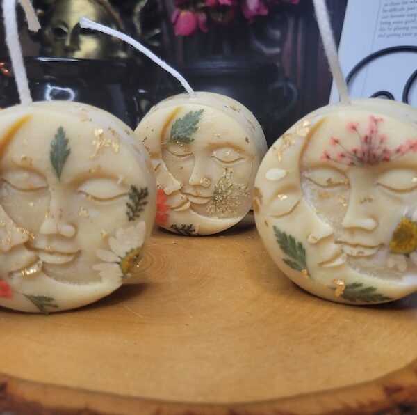 Jasmine Soy Candle: Handmade Moon and Sun with Dried Flowers