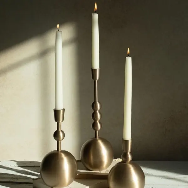 Large Stacked Orb Taper Candle Holder, Antique Gold Candle Stand