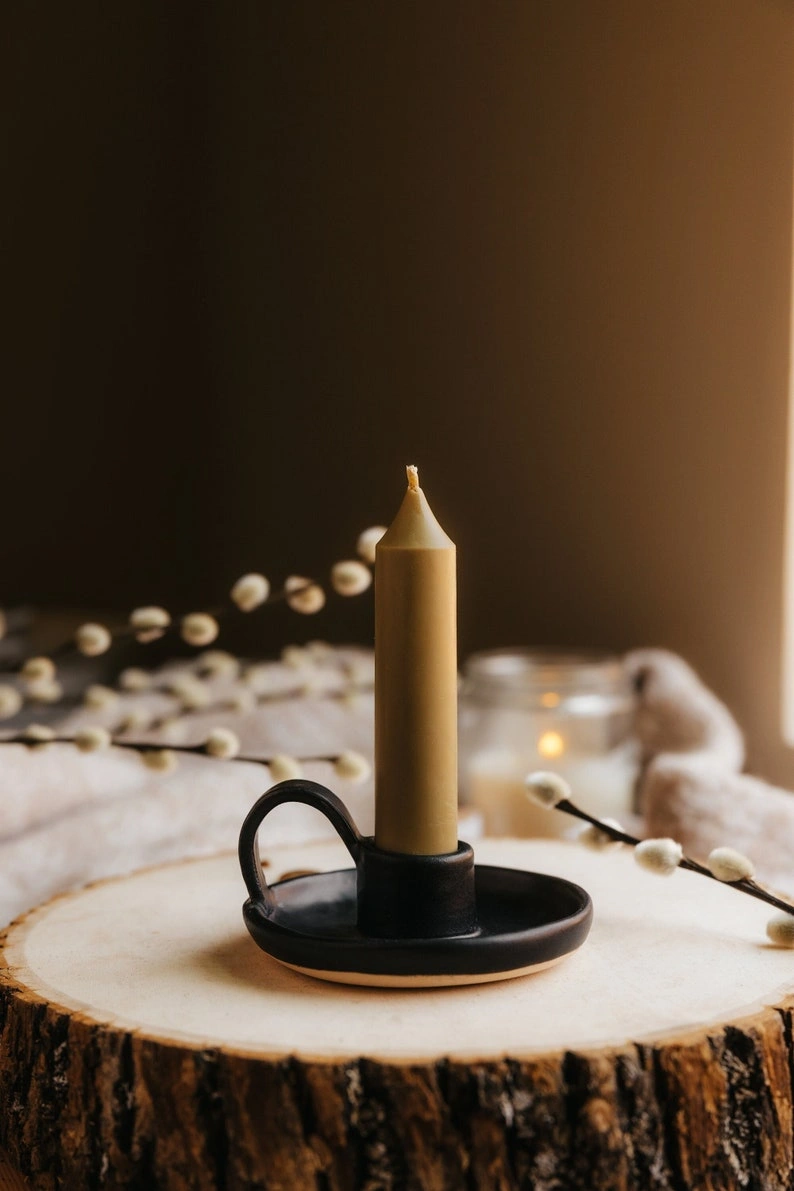 Black Taper Candle Holder With Handle