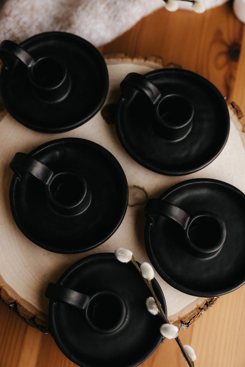 Black Taper Candle Holder With Handle - Image 3