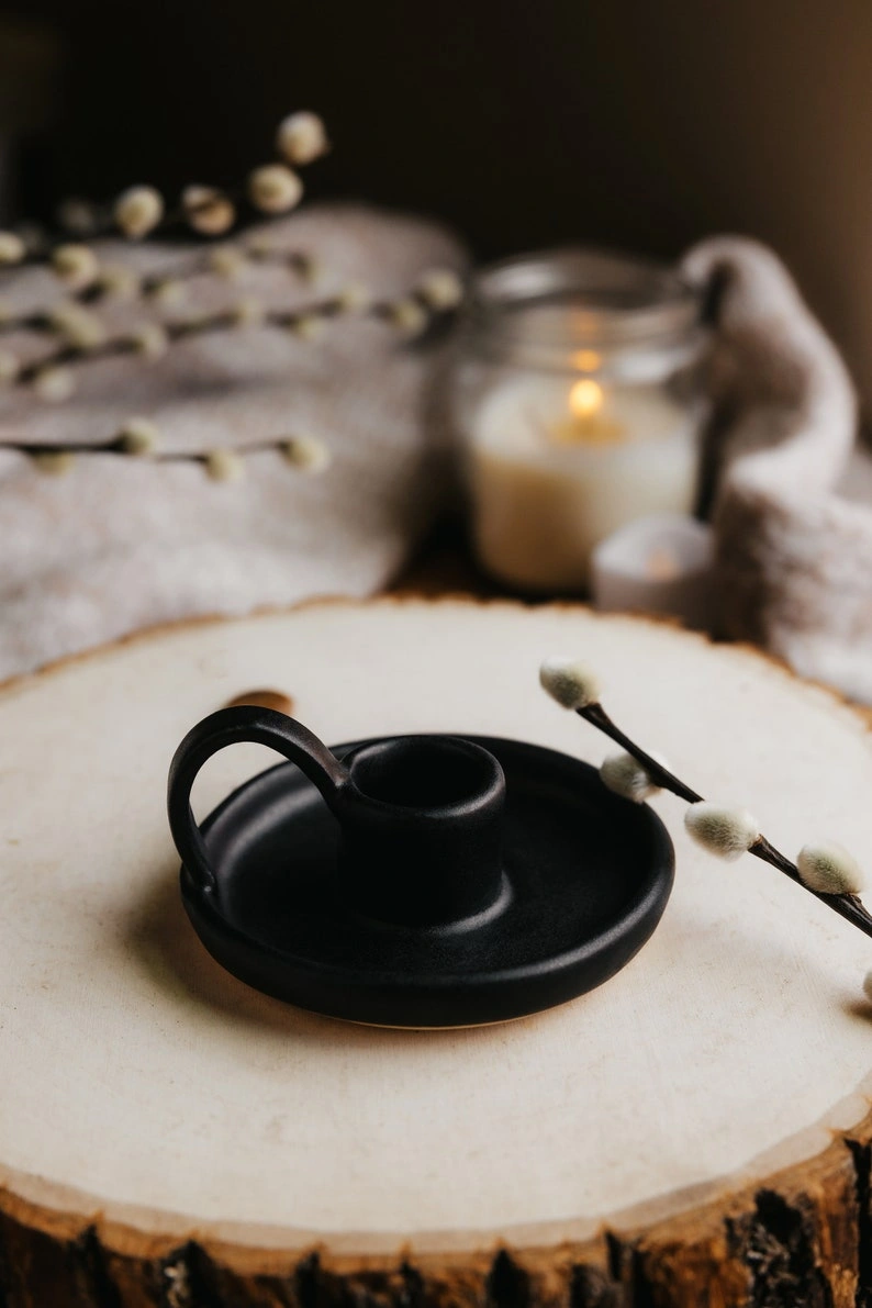 Black Taper Candle Holder With Handle - Image 4