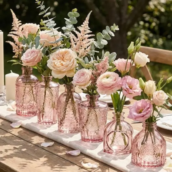 6 Dusty Rose Bud Vases, Pink Mini Vase Table Decor