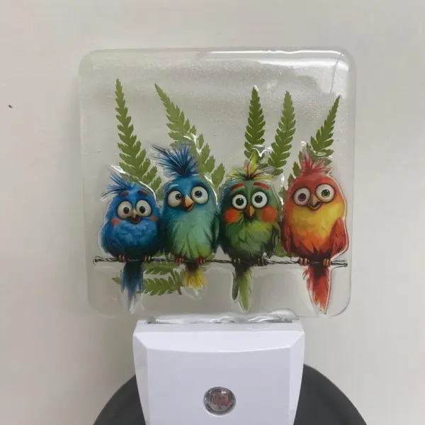 Cute Colorful Birds Night Light with Ferns