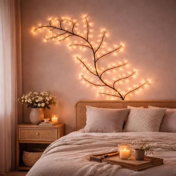 Cherry Blossom Wall Light, LED Tree Branch Lamp USB, Romantic Bedroom Wall Decor