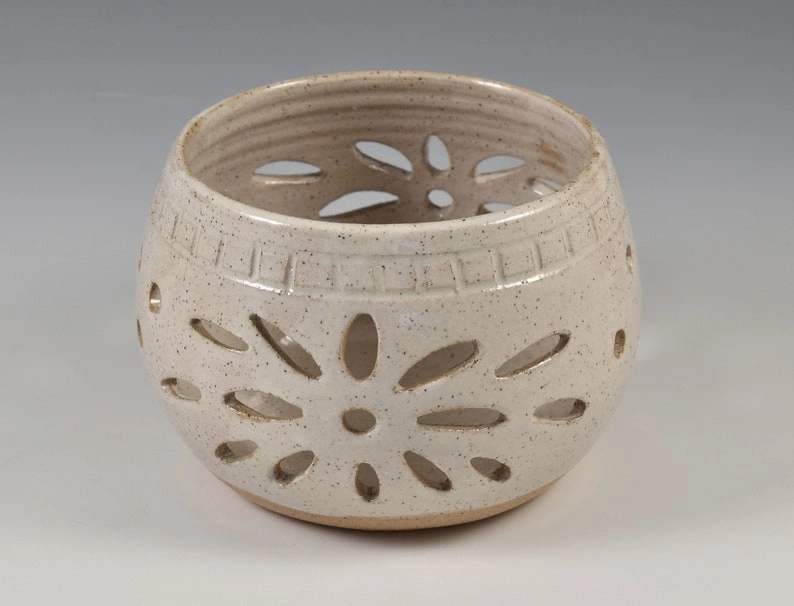 Handmade Pottery Candle Luminary, Pottery Votive Holder, Porch Deck Lighting