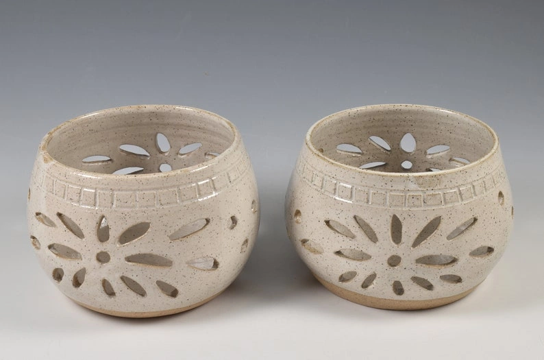 Handmade Pottery Candle Luminary, Pottery Votive Holder, Porch Deck Lighting - Image 5