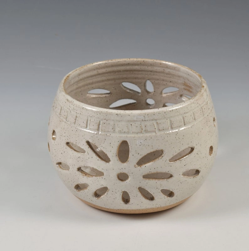 Handmade Pottery Candle Luminary, Pottery Votive Holder, Porch Deck Lighting - Image 3