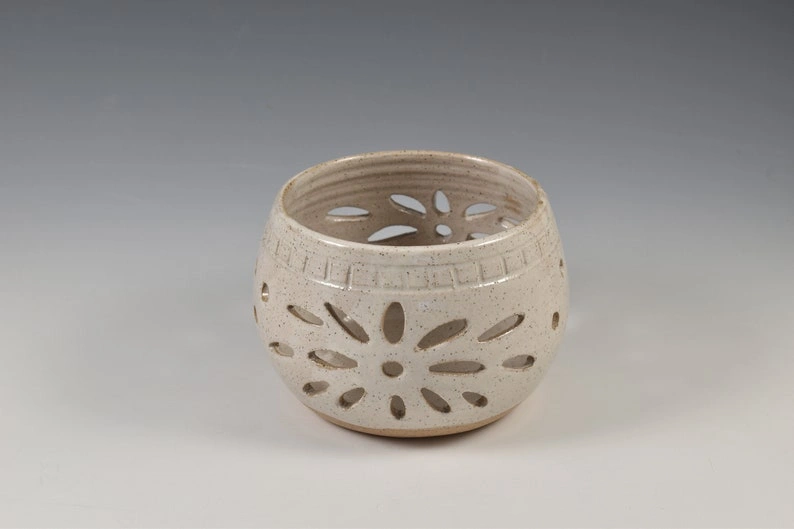 Handmade Pottery Candle Luminary, Pottery Votive Holder, Porch Deck Lighting - Image 2