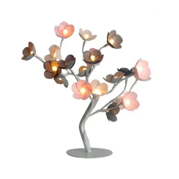 Flowers Table Lamp Bonsai style Light 20 Leds On/Off switch White metal Base 16"